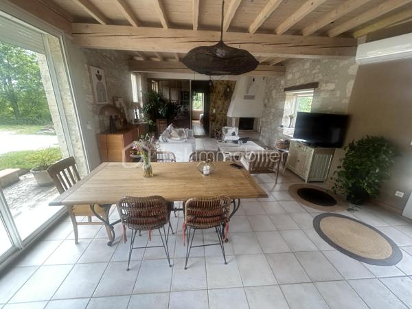 L'authenticité de la pierre, le confort d'aujourd'hui… Un véritable coup de cœur à seulement 15 minutes d'Agen.

Et si votre prochaine maison était celle dont vous rêvez depuis toujours ?

À seulement 15 minutes d'Agen, à 10 minutes de toutes les commodités et d'un hypermarché, découvrez cette magnifique longère en pierre entièrement rénovée, nichée dans un environnement privilégié où règnent calme, nature et intimité. Ici, aucun vis-à-vis : seulement une vue dégagée sur la campagne environnante et près de 4 000 m² de terrain pour profiter pleinement de chaque saison.

Dès la porte franchie, le charme est immédiat.

La pierre, les volumes, la lumière… tout a été pensé pour créer une atmosphère chaleureuse et élégante. L'entrée, sublimée par une superbe verrière d'atelier, donne le ton et s'ouvre sur une vaste pièce de vie traversante baignée de lumière.

Le salon, agrémenté d'une cheminée avec insert, invite aux soirées cocooning tandis que la cuisine contemporaine, entièrement neuve et équipée avec des matériaux de qualité, séduira les amateurs de gastronomie. Ouverte sur la salle à manger, elle devient naturellement le cœur de la maison, un lieu de partage où famille et amis aimeront se retrouver.

Une buanderie fonctionnelle ainsi que deux toilettes indépendantes viennent compléter l'espace vie.

Côté nuit, chacun trouvera son espace.

Le rez-de-chaussée accueille une superbe suite parentale avec sa salle d'eau privative. À l'étage, un espace aménagé peut devenir, selon vos envies, un dressing, un bureau ou un coin lecture.

Une seconde chambre bénéficie d'une salle de bains à proximité.

Enfin, les combles ont été transformés avec beaucoup de goût pour offrir une troisième chambre pleine de charme, idéale pour un enfant, un adolescent ou des invités.

À l'extérieur, la magie continue…

Depuis la pièce de vie, vous accédez directement aux terrasses qui entourent une agréable piscine, véritable invitation à la détente. Imaginez les longues soirées d'été, les repas entre amis, les baignades en famille, le tout avec pour décor une campagne verdoyante à perte de vue.

Les dépendances constituent un véritable atout : l'une peut servir de garage, d'atelier ou être aménagée selon vos projets, tandis qu'une seconde abrite un authentique four à pain, témoin du caractère et de l'histoire des lieux.

Des prestations qui offrent une totale sérénité.

Parce que le charme ne suffit pas, cette propriété bénéficie également d'une rénovation de qualité :

* Pompe à chaleur
* Climatisation
* Cuisine neuve haut de gamme
* Toiture récente
* Électricité entièrement refaite
* Assainissement conforme
* Aucun travaux à prévoir

Une propriété où le cachet de l'ancien rencontre le confort moderne, dans un environnement privilégié.

Les maisons de cette qualité, alliant authenticité, prestations irréprochables et cadre de vie exceptionnel, sont particulièrement rares sur le secteur.

Une visite suffira pour tomber sous le charme… Contactez-moi dès aujourd'hui pour découvrir ce lieu unique.
