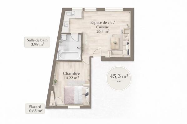Appartement F2 à vendre  2 pièces - 45 m2 PARIS - 75018
