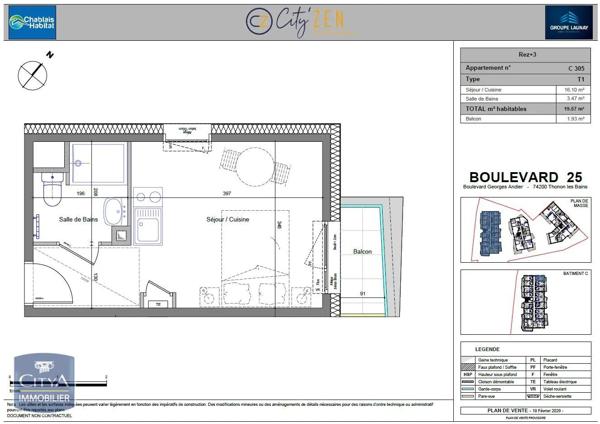 Appartement à vendre 1 pièce 19.56m² Thonon-les-Bains (74200)