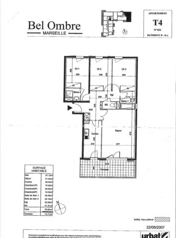 Marseille (13014) Appartement type 4 avec terrasse et place de parking