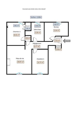 PAU Centre (Rue Duboué) Appartement T3 de 61,79 m² habitables (74,65 m² au sol)  en dernier étage