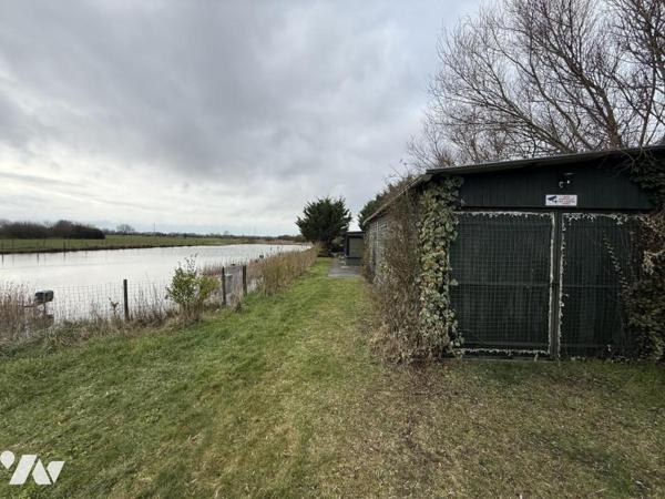 Beau marais avec hutte et habitation