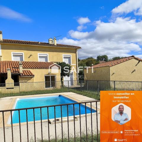 Maison d'habitation 3 faces, 4 chambres, garage, jardin et piscine