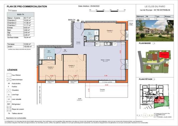 appartement à vendre 4 pièces - 78,04 m2 ESTRABLIN - 38