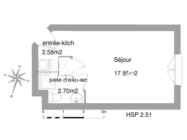 Location Studio 23.1 m² - 37/39 RUE DEMIDOFF Le Havre 76600