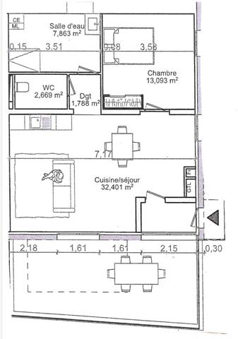 Appartement 2 pièces 57 m2