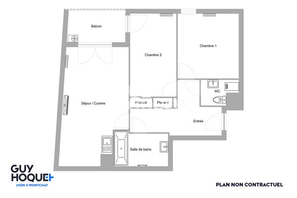 A vendre, appartement T3 de 59 m², proximité Montchat, Villeurbanne (69100)