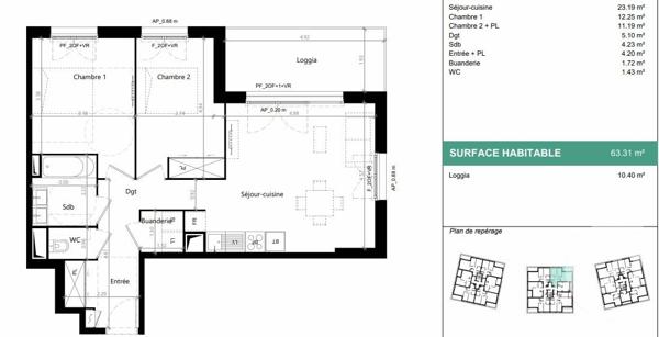 Appartement T3 à vendre  3 pièces - 65,75 m 2   BEGLES  - 33
