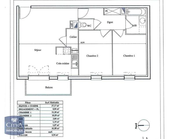 Appartement à louer 3 pièces 61.75m²
