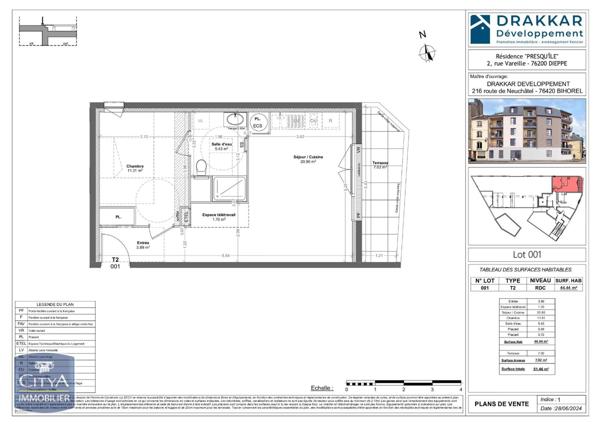 Vente appartement Dieppe (76) 2 pièces 44.44m²