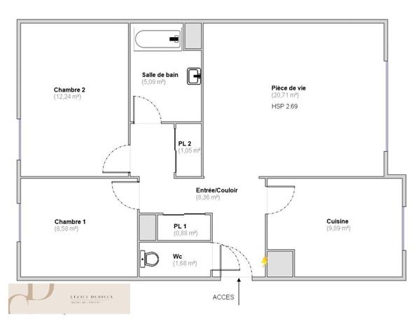 Appartement 3 pièces - 69 m²