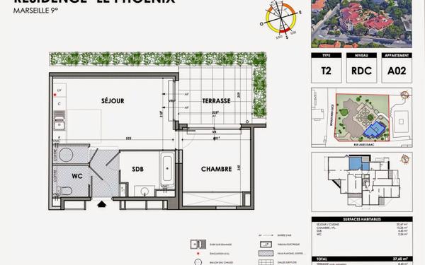 Appartement à vendre    2 pièces • 37,60 m2 Marseille 9