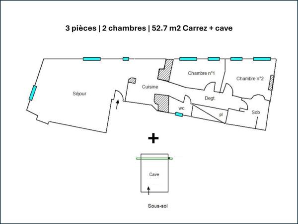 Appartement à vendre 3 pièces de 53 m²