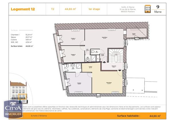 Appartement à vendre 2 pièces 44.66m² Poitiers (86000)
