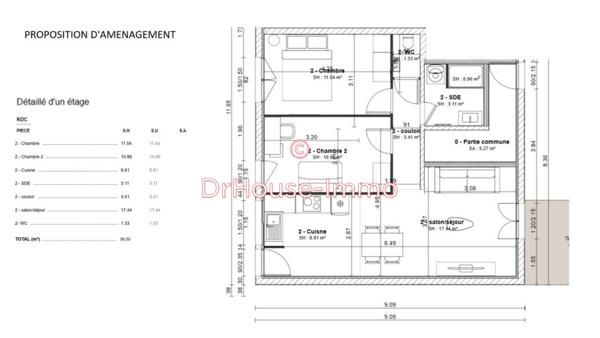 Appartement à vendre 3 pièces de 56 m²