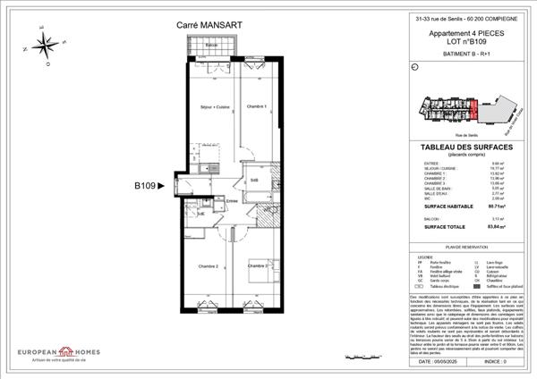Appartement à vendre de 4 pièces, 80,71 m2 situé à COMPIEGNE