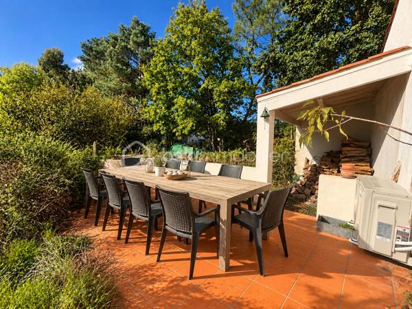 EN EXCLUSIVITE, dans un environnement résidentiel privilégié de Challans, découvrez cette très belle propriété de 1991, nichée au cœur d'un magnifique parc arboré et entièrement clos de 6 330 m².

Développant environ 200 m² de plain-pied et offrant 5  chambres, cette maison séduit par ses volumes généreux, la qualité de ses matériaux et une distribution particulièrement bien pensée pour la vie de famille.

L'espace de vie accueille une cuisine aménagée et équipée donnant sur la salle à manger, prolongée par un salon chaleureux agrémenté d'une superbe cheminée ouverte. Une véranda et une terrasse exposée sud-ouest invitent à profiter pleinement du jardin et de son environnement verdoyant.

L'espace nuit accueille une spacieuse suite parentale avec de nombreux dressings, une salle de bains avec double vasque.

Quatre autres chambres complètent cet ensemble, desservies par un couloir baigné de lumière grâce à ses grandes baies vitrées. Une seconde salle d'eau, et des WC indépendants viennent parfaire cet espace.

Côté pratique, la propriété dispose de deux garages avec portes motorisées et accès direct à la maison, ainsi que d'une buanderie.

À l'extérieur, le parc aux essences variées constitue un véritable écrin de verdure. Entièrement clos, parfaitement exposé et offrant la possibilité d'envisager une piscine sous réserve des autorisations nécessaires, il invite à profiter d'un cadre de vie rare. A noter la présence d'un puits permettant au jardin de prospérer.

 Construite avec soin, cette maison d'architecte se distingue par son caractère atypique. Des travaux de rafraîchissement et de modernisation permettront de révéler pleinement son potentiel. L'assainissement individuel, actuellement non conforme, sera également à remettre aux normes.

Une propriété singulière, idéale pour les amoureux de nature, d'espace et de tranquillité, à la recherche d'une belle maison familiale.
Je serai ravie de vous faire découvrir ce bien rare dans le secteur, alors contactez moi pour planifier une visite.