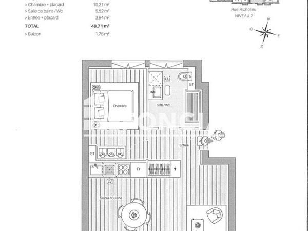 Location Appartement 2 pièces 49.71 m² - 19 RUE DE RICHELIEU Tours 37000
