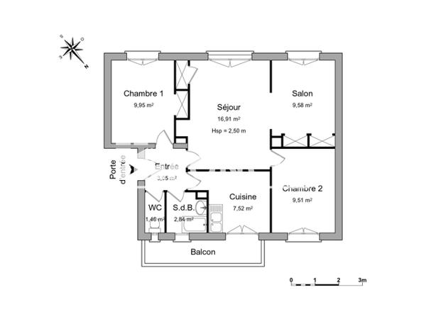 Location Appartement 4 pièces 60.82 m² - 13 RUE EMILE ZOLA Saint Martin D'heres 38400