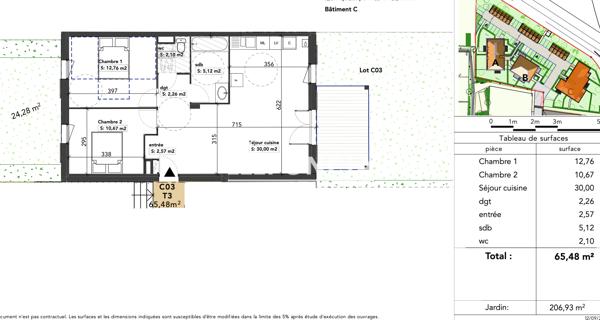 À vendre Appartement 3 pièces 65.48 m² - Saint-just 01250