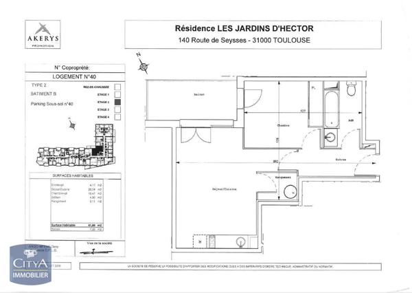 Appartement à louer 2 pièces 41.02m² Toulouse (31100)