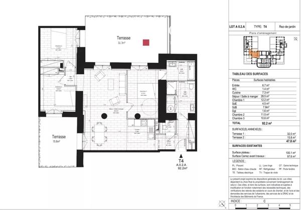 T4 dans le Château de Grand Champ- avec terrasses privatives et parking