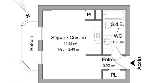 Location Studio 25.5 m² - Pontault-combault 77340
