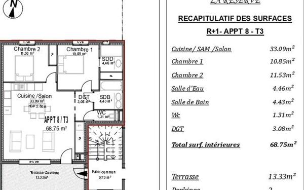 Appartement à vendre    3 pièces • 68,75 m2 Aubais