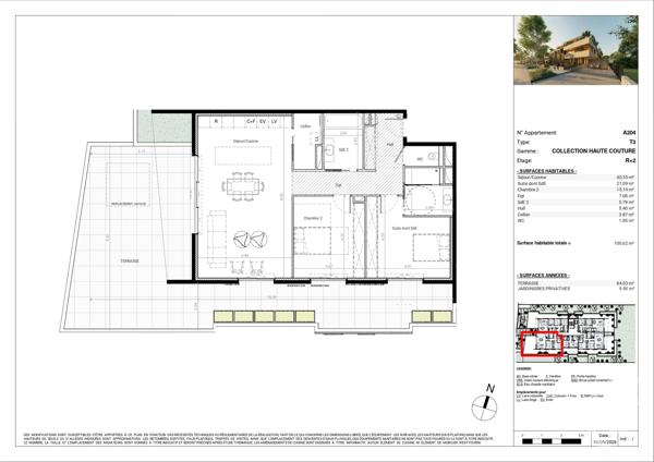 Appartement T3 à vendre  3 pièces - 100,62 m 2   BAILLARGUES  - 34