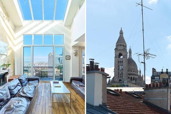 Atelier d’artiste d’architecte en dernier étage avec balcon et vues à Montmartre