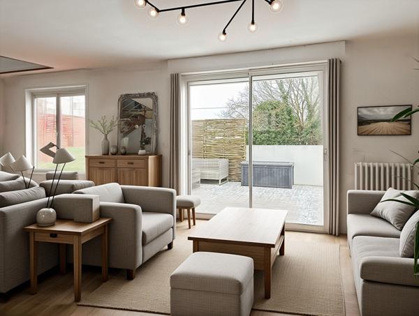 Maison lumineuse à Pluneret, près d'Auray. 128 m² habitables, 220 m² au sol, 640 m² de terrain