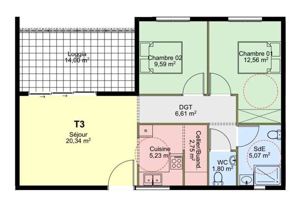 DPT GUYANE, à vendre RÉMIRE-MONTJOLY Appartement T3 neuf de 64 m2