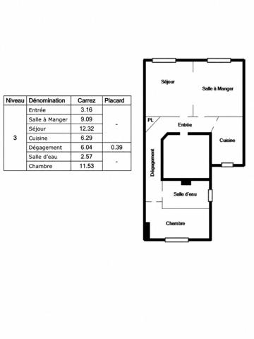 Appartement Paris 3 pièce(s) 52 m2