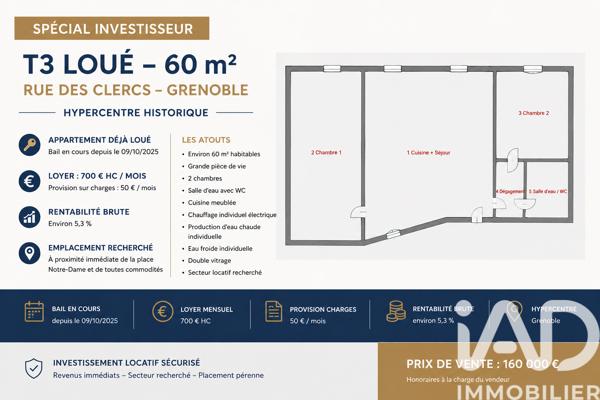 Appartement à vendre 3 pièces 60 m² Grenoble