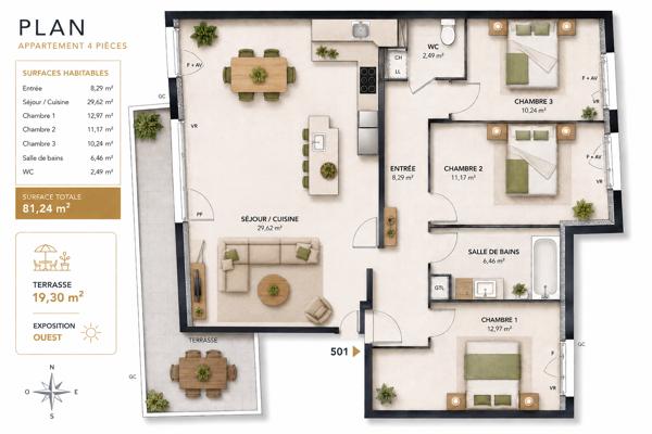 Appartement
         4 pièces
        - 81 m² Exclusivité 325 000 € *