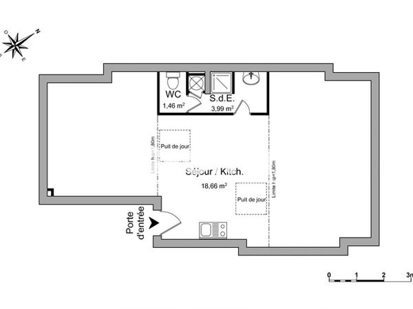 Location Studio meublé 24.11 m² - 38 RUE MINVIELLE Bordeaux 33000
