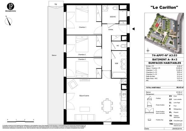 Appartement Neuf T4 de 86,43m² + Balcon + Parkings à TOULOUSE