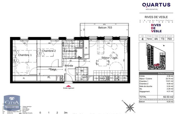 Appartement à louer 3 pièces 62.53m² Reims (51100)