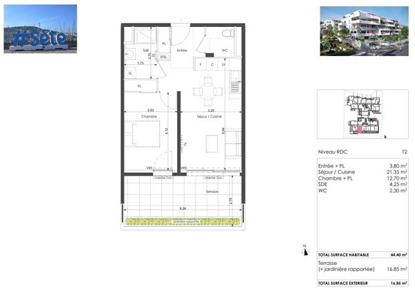 Corniche de Sète. T2 de standing, Terrasse avec jardinière 17 m² Sud, Bord de Mer