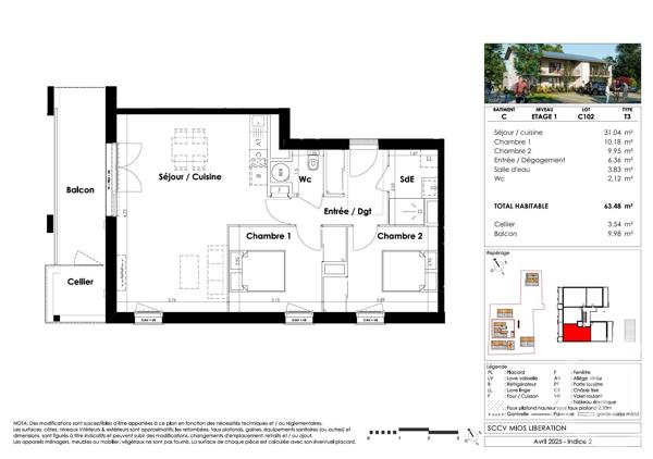 Appartement T3 à vendre  3 pièces - 63,48 m 2   MIOS  - 33