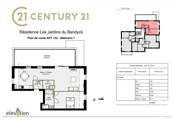 appartement à vendre  2 pièces - 55 m2 MARCK - 62