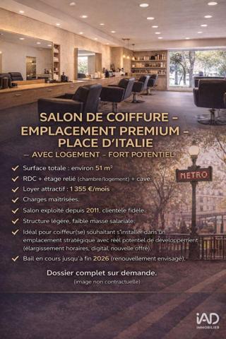 Boutique/Local commercial à vendre 51 m² Paris 13