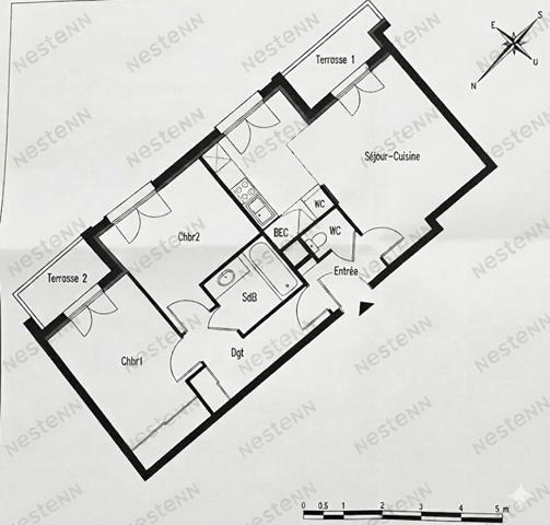 Colline : Appartement de 3 pièces de 56m², avec 2 balcons et une cave