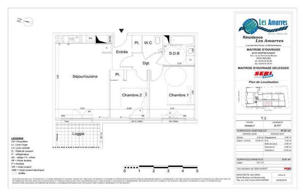 Appartement 3 pièces                                        - 44600 Saint-Nazaire - Ouest Réf : 130013