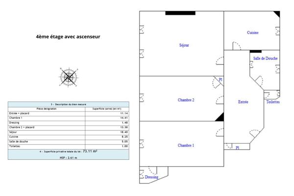 Appartement T3 à vendre  3 pièces - 73,11 m2 PARIS - 75006