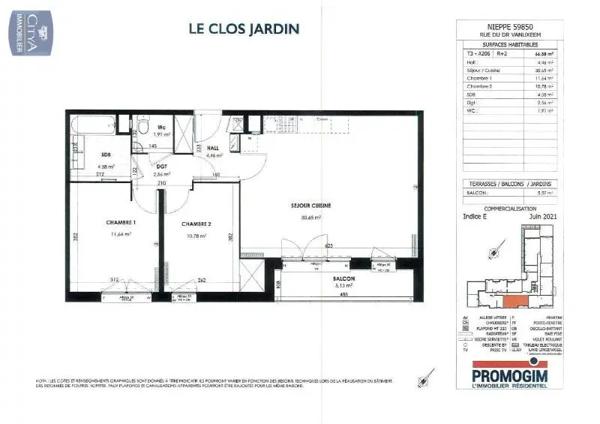 Appartement à louer 3 pièces 66.58m² Nieppe (59850)