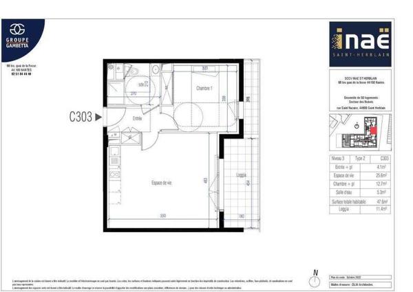 Appartement 2 pièces - 44800 Saint-Herblain
