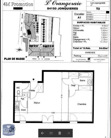 Appartement à louer 2 pièces 54m² Jonquières (84150)