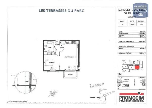 Appartement à louer 2 pièces 44.35m²