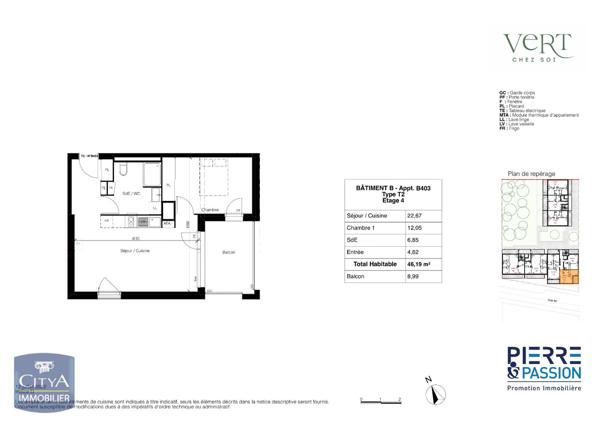 Appartement à louer 2 pièces 46.19m²